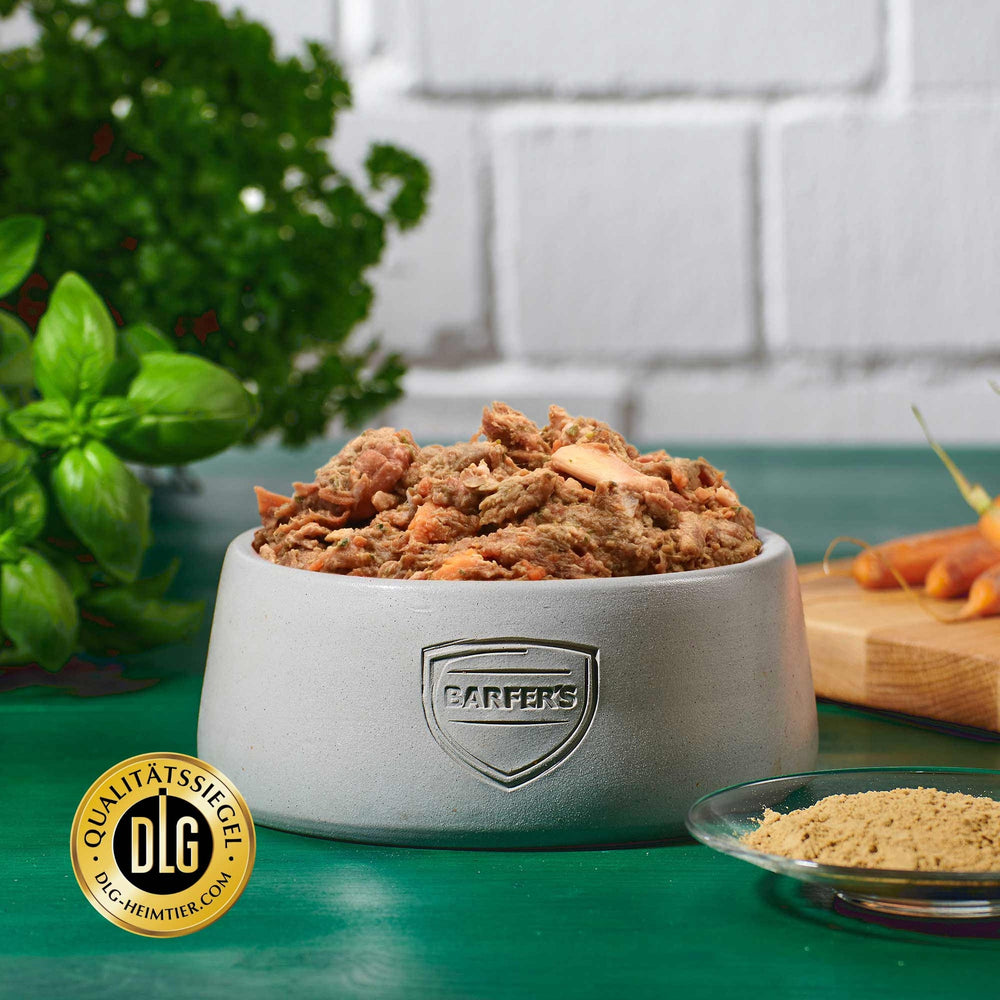BARFER’S Komplett-Mix Senior im Napf – vollwertiges Fertigbarf für ältere Hunde mit Rind, Huhn, Gemüse, Süßkartoffeln, Ölen, Seealgenmehl und DLG-Qualitätssiegel