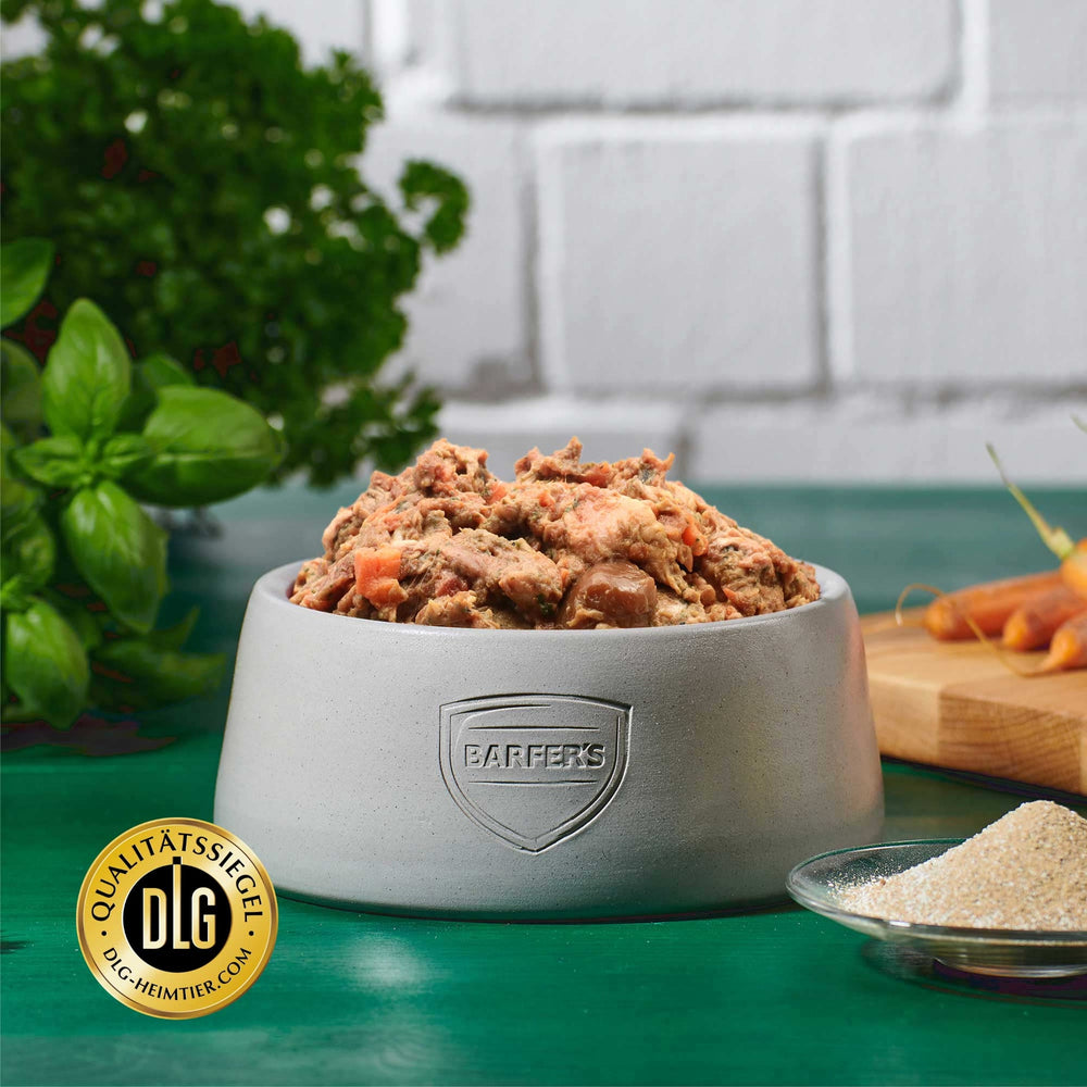 BARFER’S Komplett-Mix Junior im Napf – vollwertiger Fertigbarf für junge Hunde mit Rind, Huhn, Gemüse, Obst, Ölen, Seealgenmehl und DLG-Qualitätssiegel
