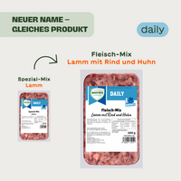 Aus Spezial-Mix Lamm wird Fleich-Mix Lamm mit Rind und Huhn