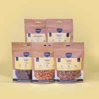 5 "Würfelchen" Verpackungen vom Kaninchen, Lamm, Rind, Huhn und vom Lachs der Marke BARFER'S