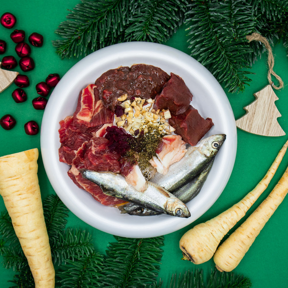 BARF-Weihnachtsnapf für Katzen mit Fisch & Rind
